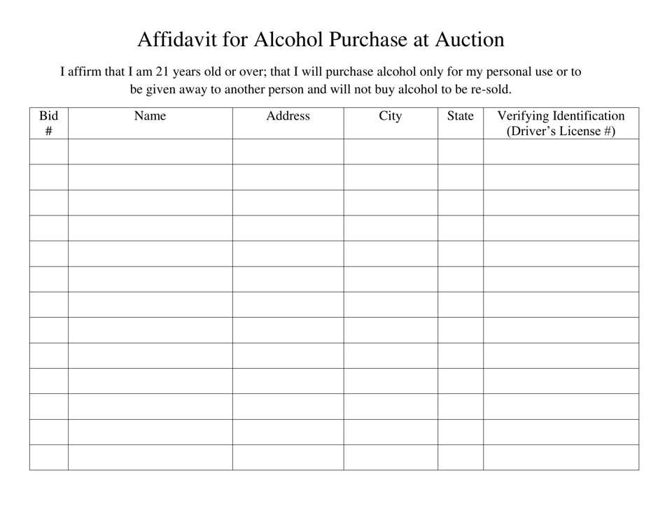Affidavit for Alcohol Purchase at Auction - Nebraska, Page 1