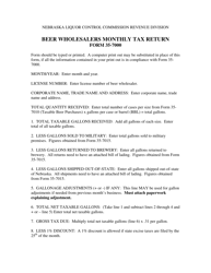 Document preview: Instructions for Form 35-7000 Beer Wholesalers Monthly Tax Return - Nebraska