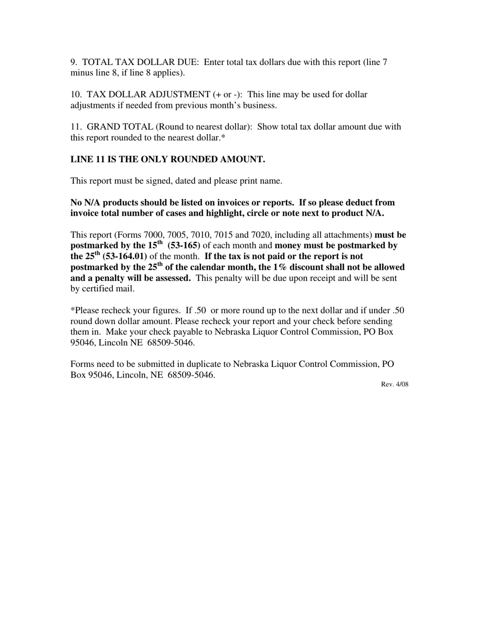 Instructions for Form 35-7000 Beer Wholesalers Monthly Tax Return - Nebraska, Page 2