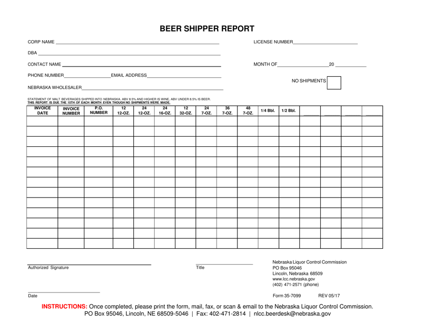 Form 35-7099 Beer Shipper Report - Nebraska