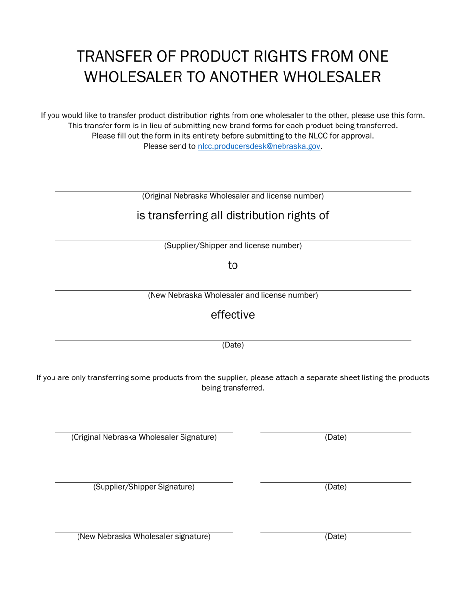 Transfer of Product Rights From One Wholesaler to Another Wholesaler - Nebraska, Page 1