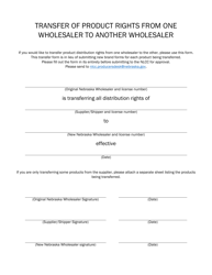 Document preview: Transfer of Product Rights From One Wholesaler to Another Wholesaler - Nebraska