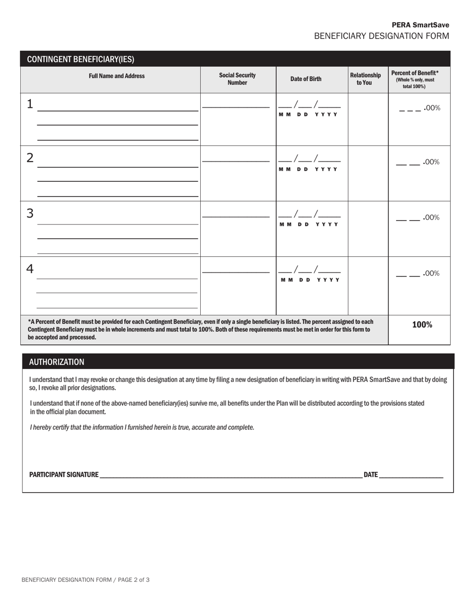 Pera Smartsave Beneficiary Designation Form - New Mexico, Page 2