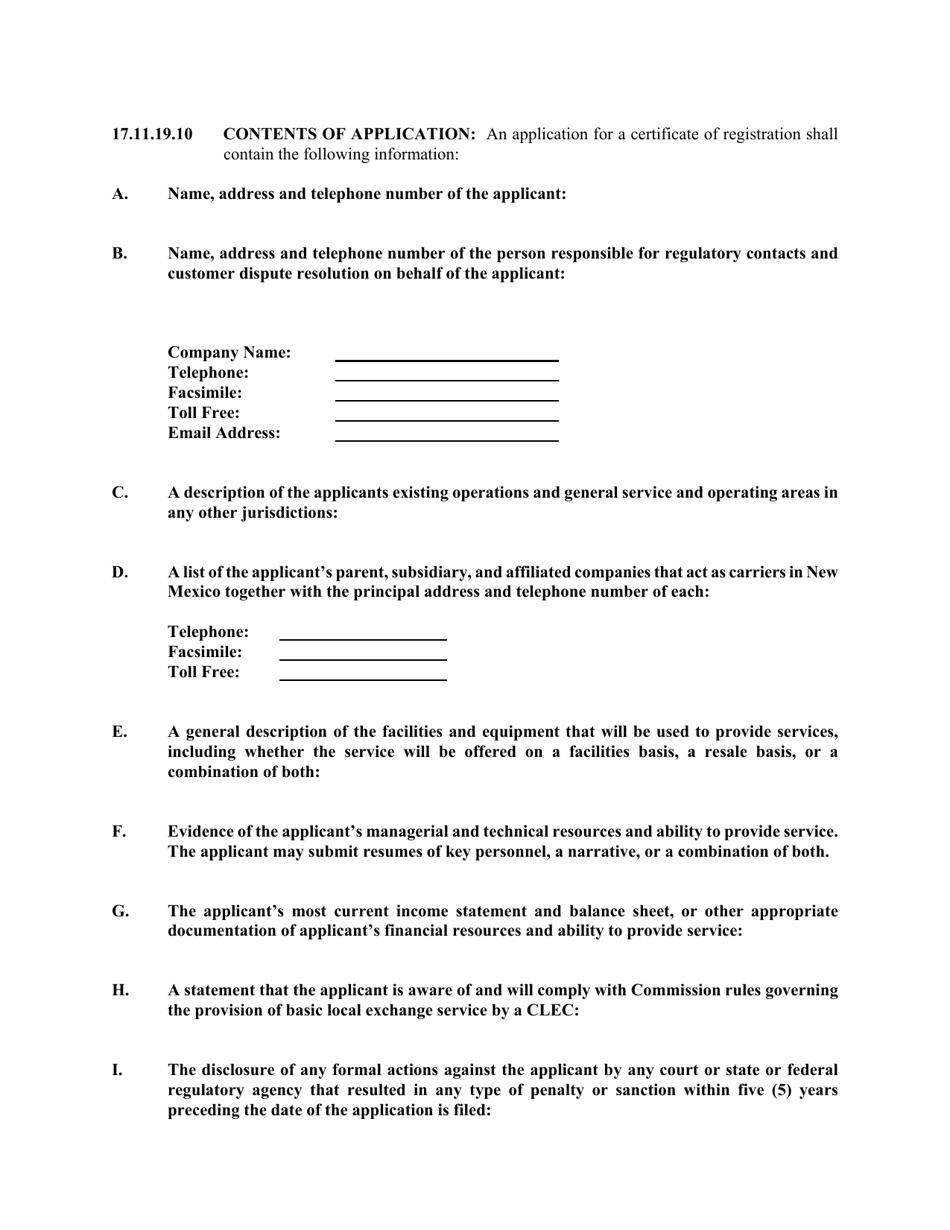 Clec Application-Expedited Procedures for Competitive Local Exchange Carriers - New Mexico, Page 2