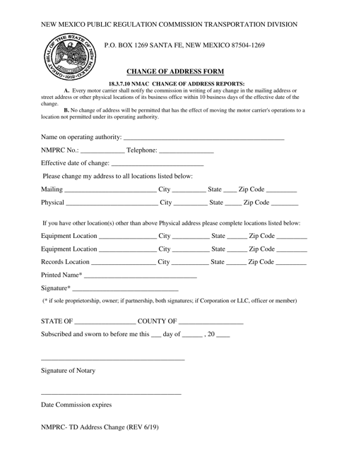 Change of Address Form - New Mexico Download Pdf
