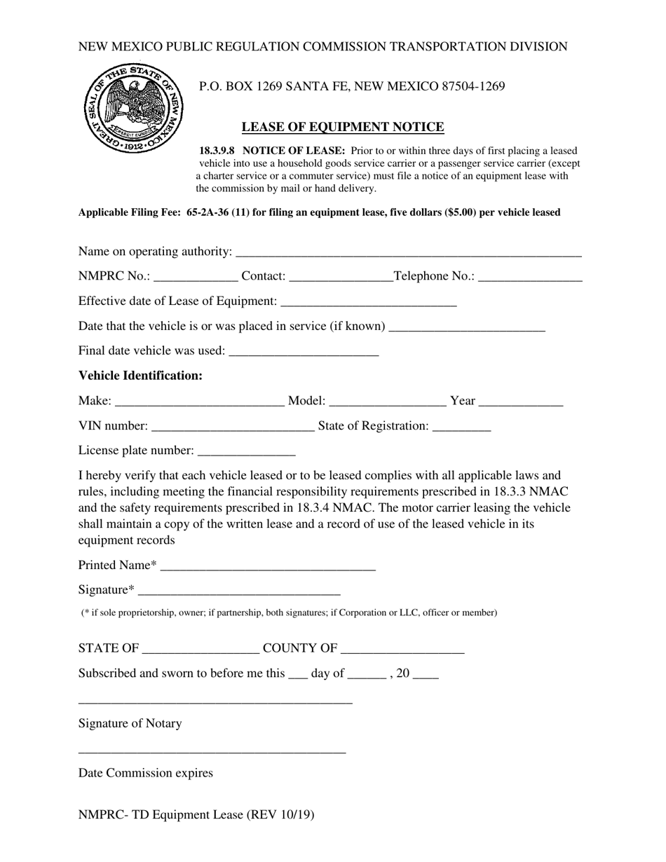 Lease of Equipment Notice - New Mexico, Page 1
