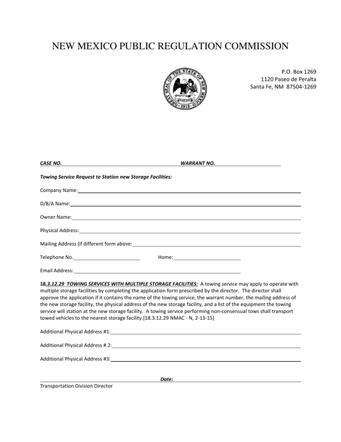 Towing Service Request to Station New Storage Facilities - New Mexico Download Pdf