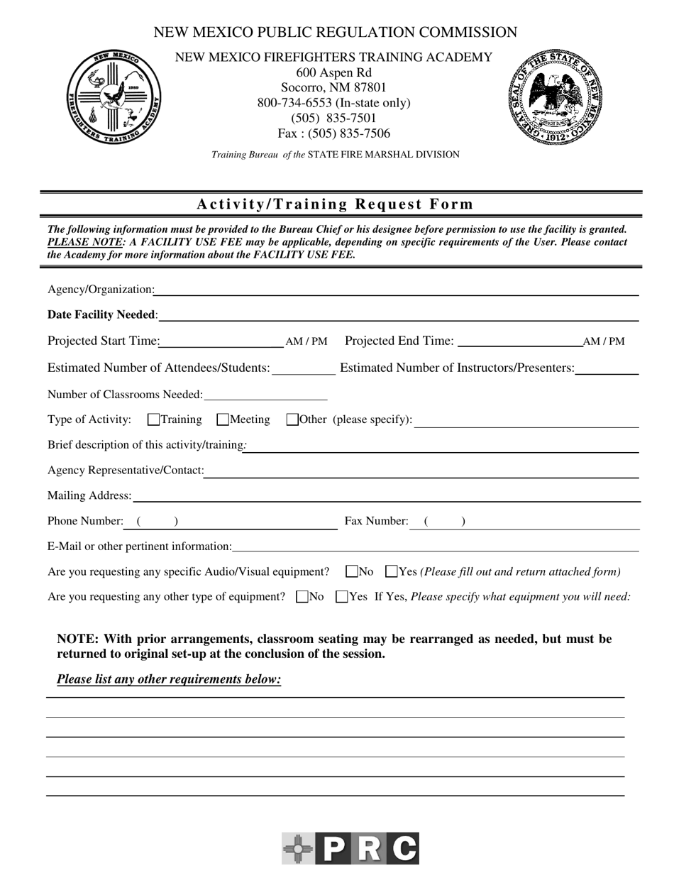 Activity / Training Request Form - New Mexico, Page 1