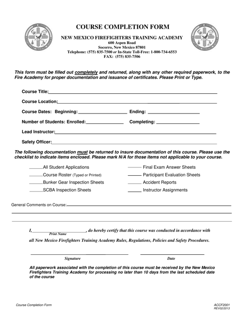 Form ACCF2001 Course Completion Form - New Mexico