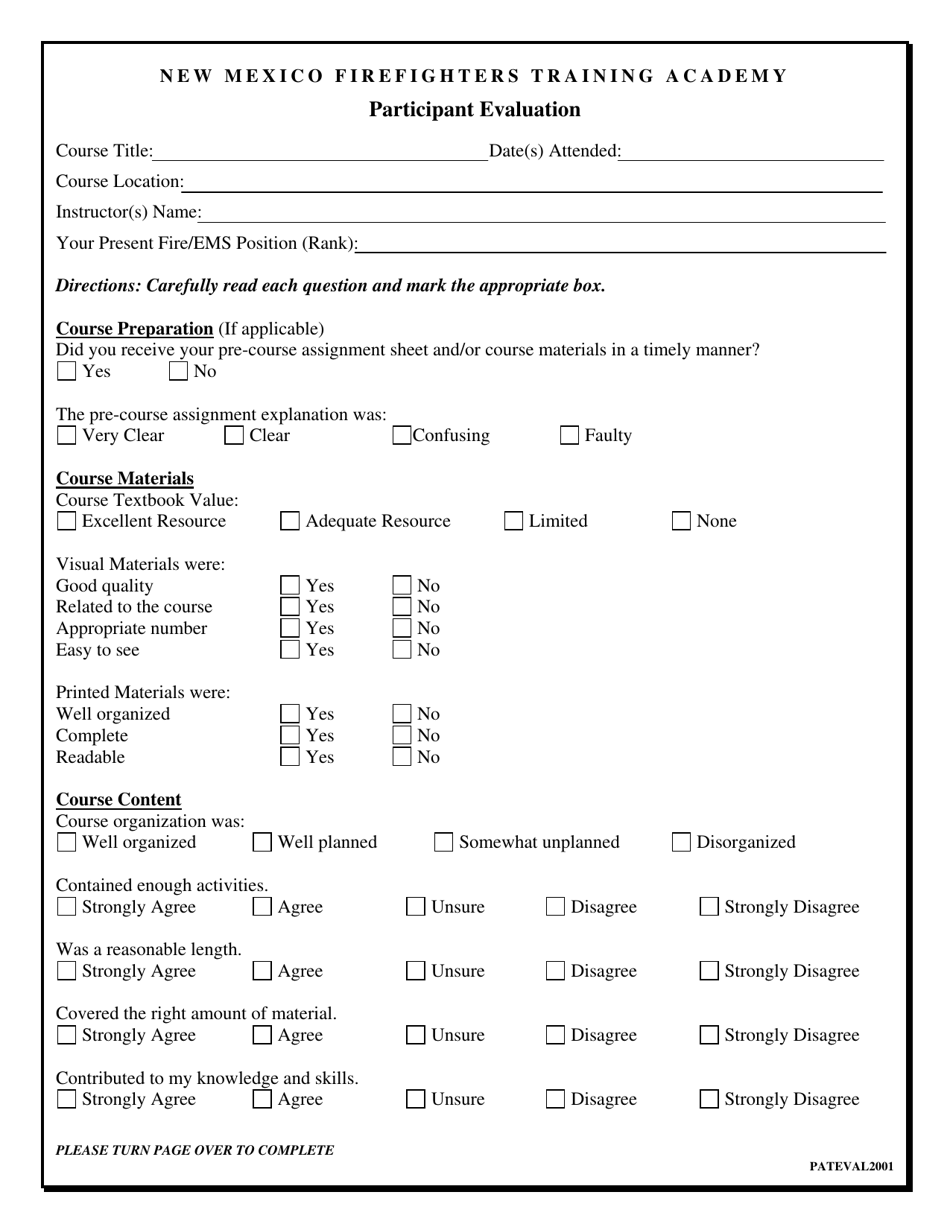 Participant Evaluation - New Mexico, Page 1