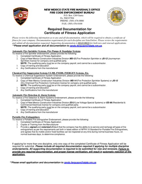 Application for Certificate of Fitness - New Mexico Download Pdf