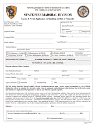 Document preview: License & Permit Application for Handling and Sale of Fireworks - New Mexico