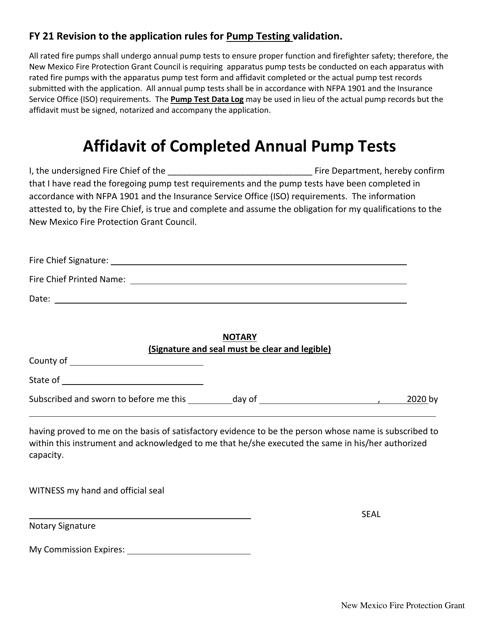 Affidavit of Completed Annual Pump Tests - New Mexico Download Pdf