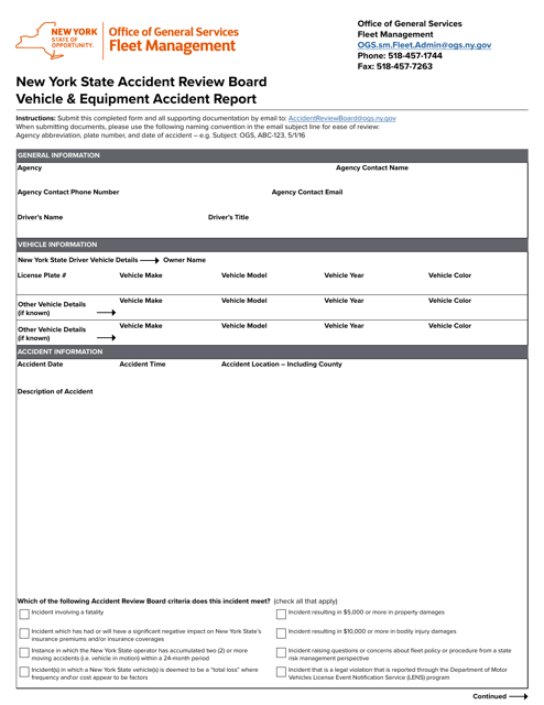 New York State Accident Review Board Vehicle & Equipment Accident Report - New York Download Pdf