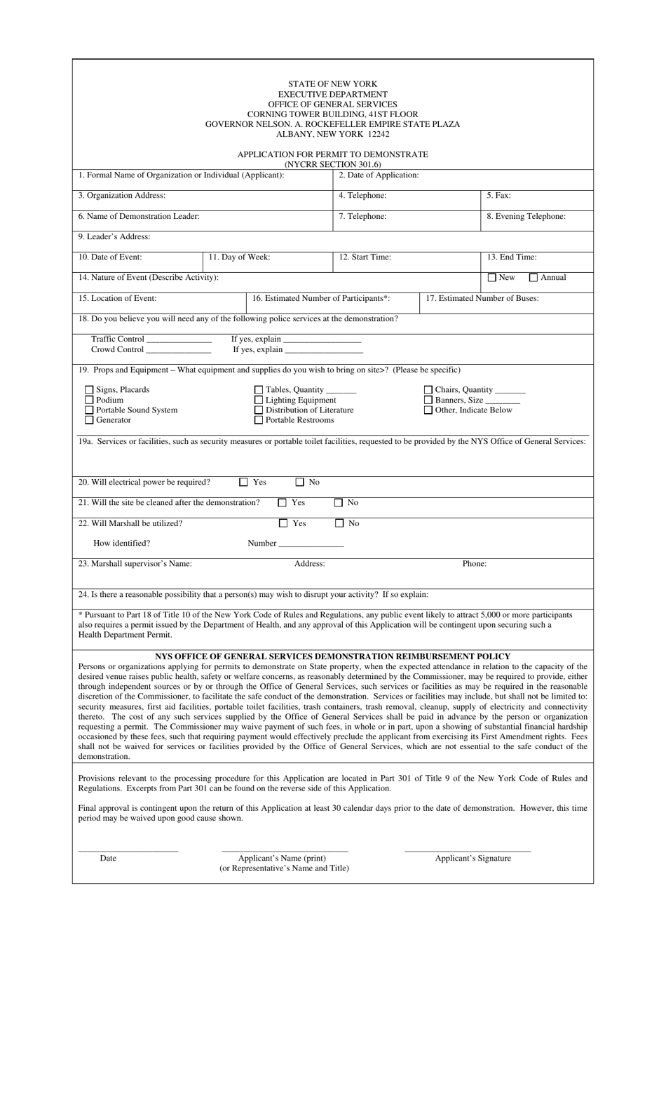 Application for Permit to Assemble: Regional Locations - New York, Page 1