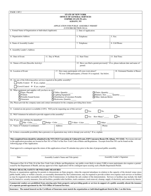 Application for Permit to Assemble: Albany Area - New York Download Pdf