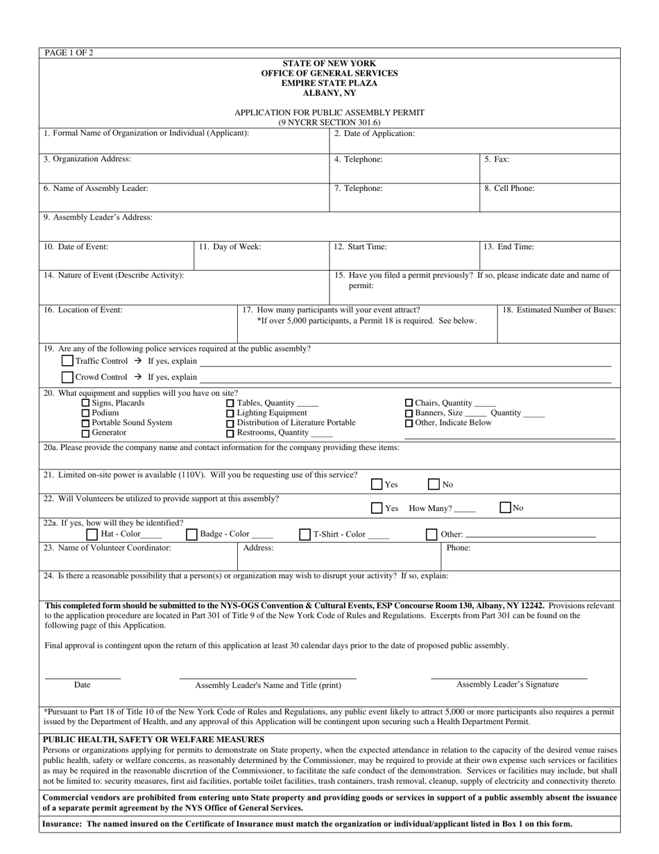 New York Application for Permit to Assemble: Albany Area - Fill Out ...