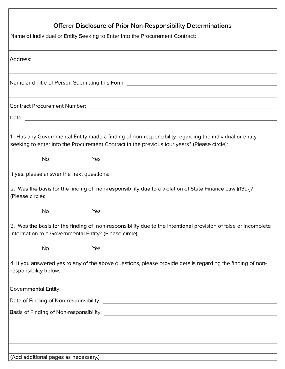 Model Language to Obtain the Offerer Disclosure of Prior Non-responsibility Determinations - New York, Page 2