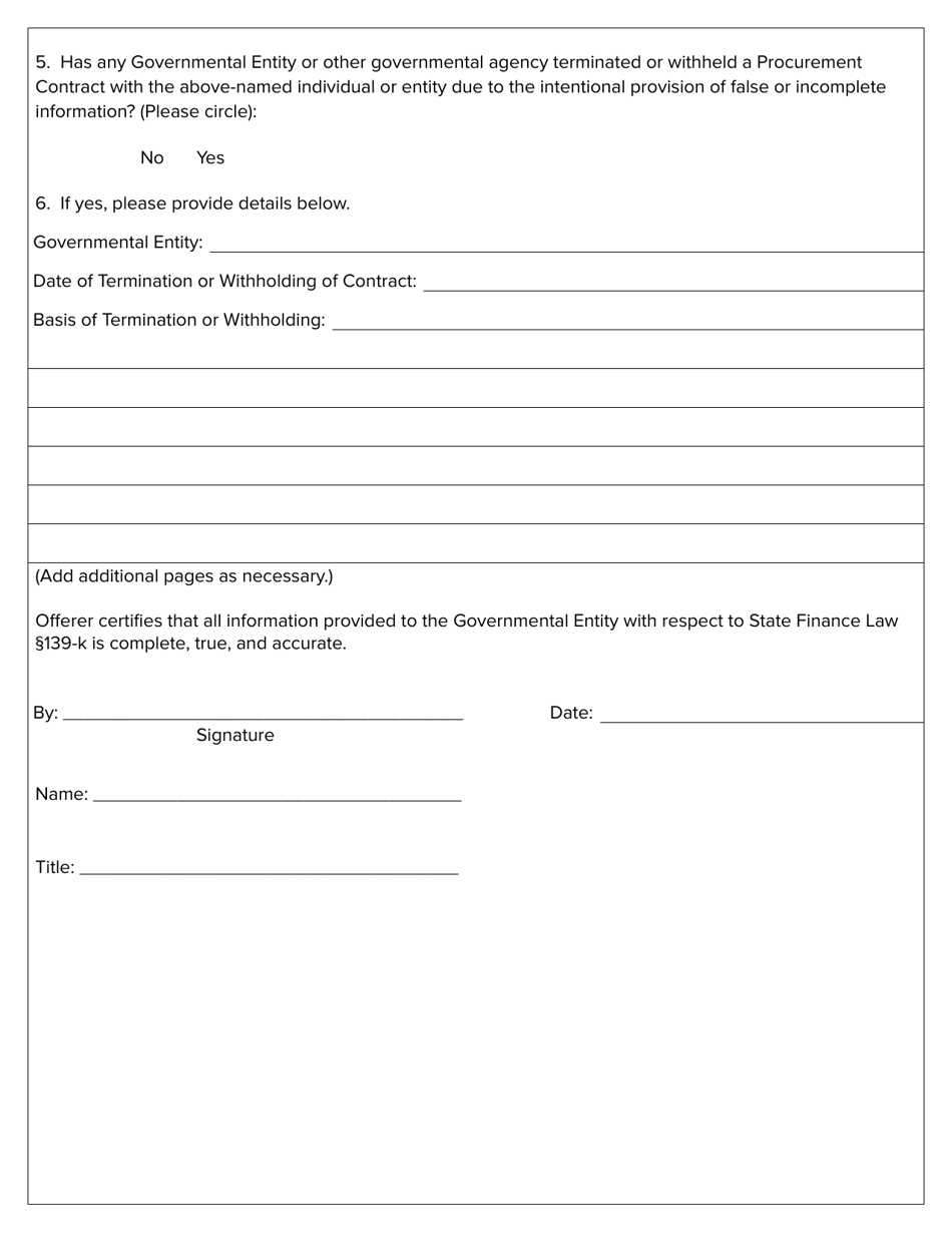 Model Language to Obtain the Offerer Disclosure of Prior Non-responsibility Determinations - New York, Page 3
