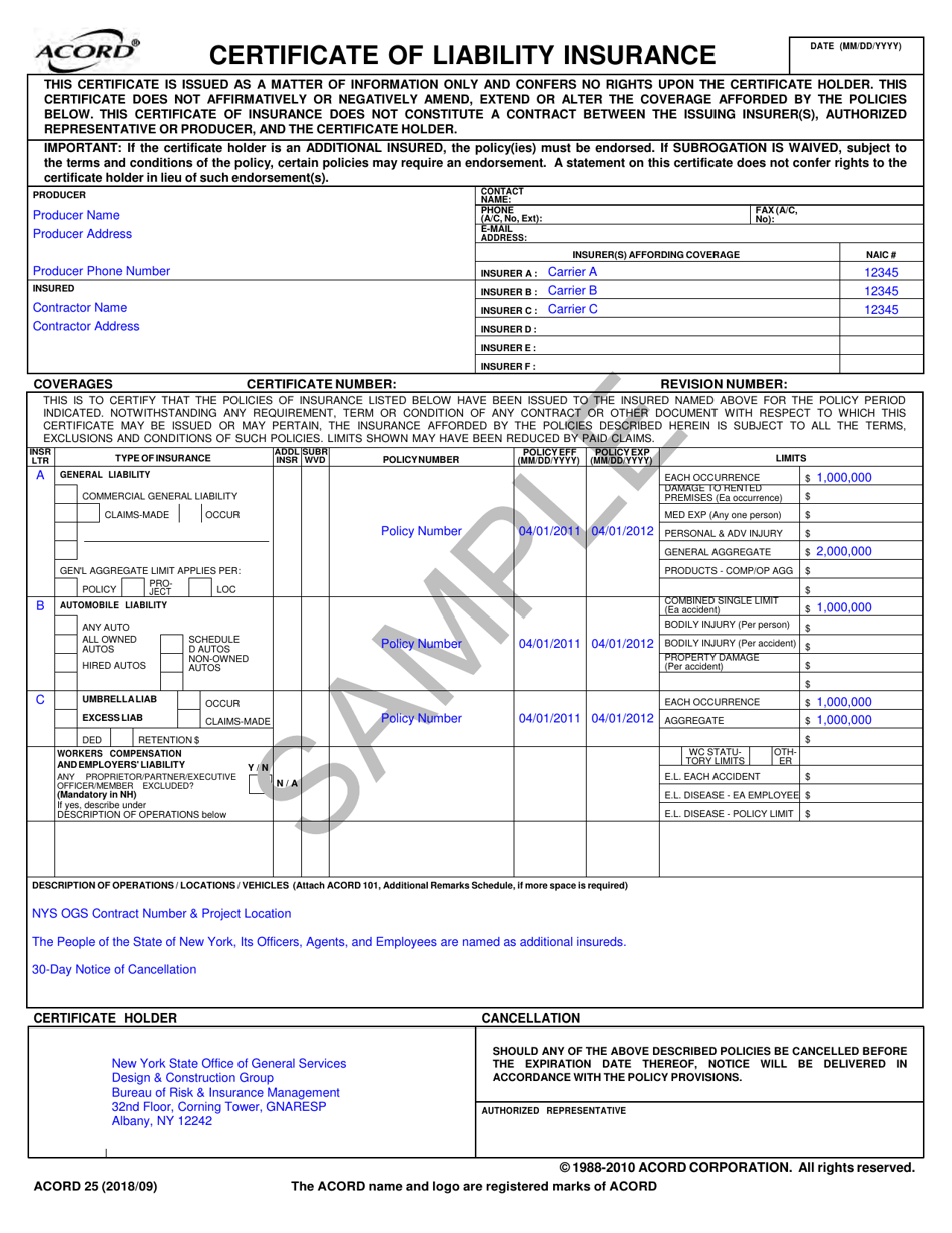 Form ACORD25 Fill Out, Sign Online and Download Printable PDF, New