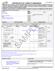 Form ACORD25 &quot;Certificate of Liability Insurance (Sample With Pollution Coverage)&quot; - New York