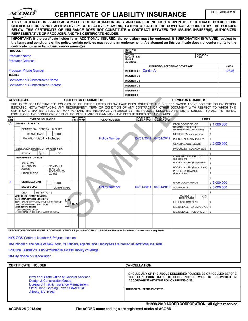 Form Acord20 Download Printable Pdf Or Fill Online Certificate Of Pertaining To Certificate Of Liability Insurance Template