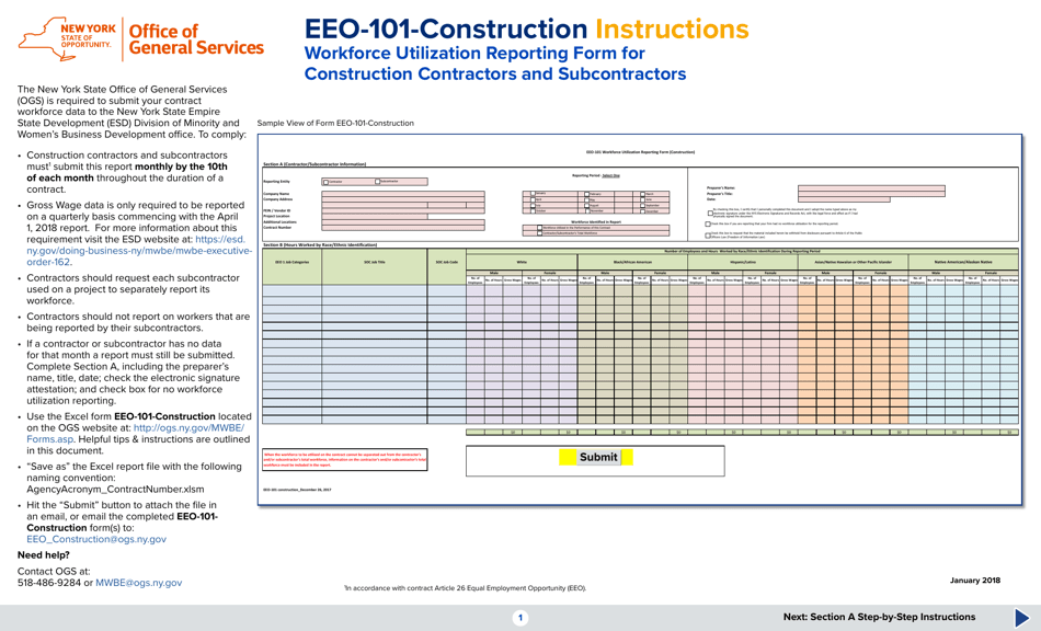 Instructions for Form EEO-101-CONSTRUCTION Workforce Utilization Reporting Form (Construction) - New York, Page 1