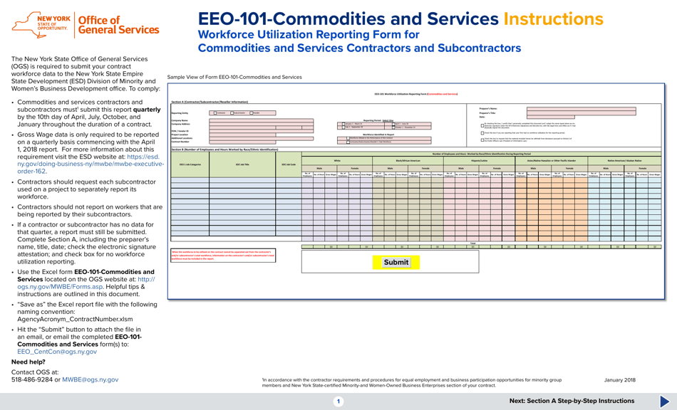 Instructions for Form EEO-101-COMMODITIES AND SERVICES Workforce Utilization Reporting Form (Commodities and Services) - New York, Page 1