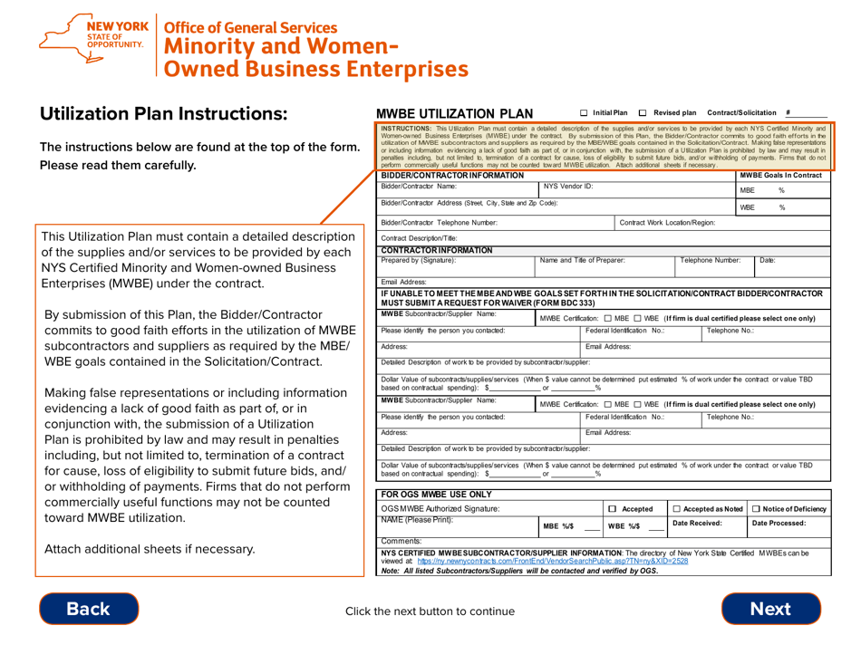 Download Instructions For Form MWBE100 Mwbe Utilization Plan PDF | Templateroller