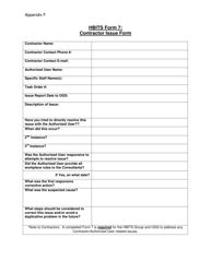 HBITS Form 7 Appendix F &quot;Contractor Issue Form&quot; - New York