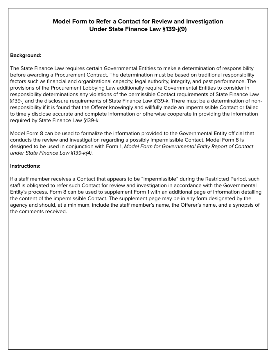 New York Model Form to Refer a Contact for Review and Investigation