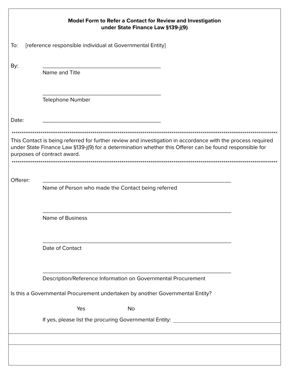Model Form to Refer a Contact for Review and Investigation Under State Finance Law 139-j(9) - New York, Page 2