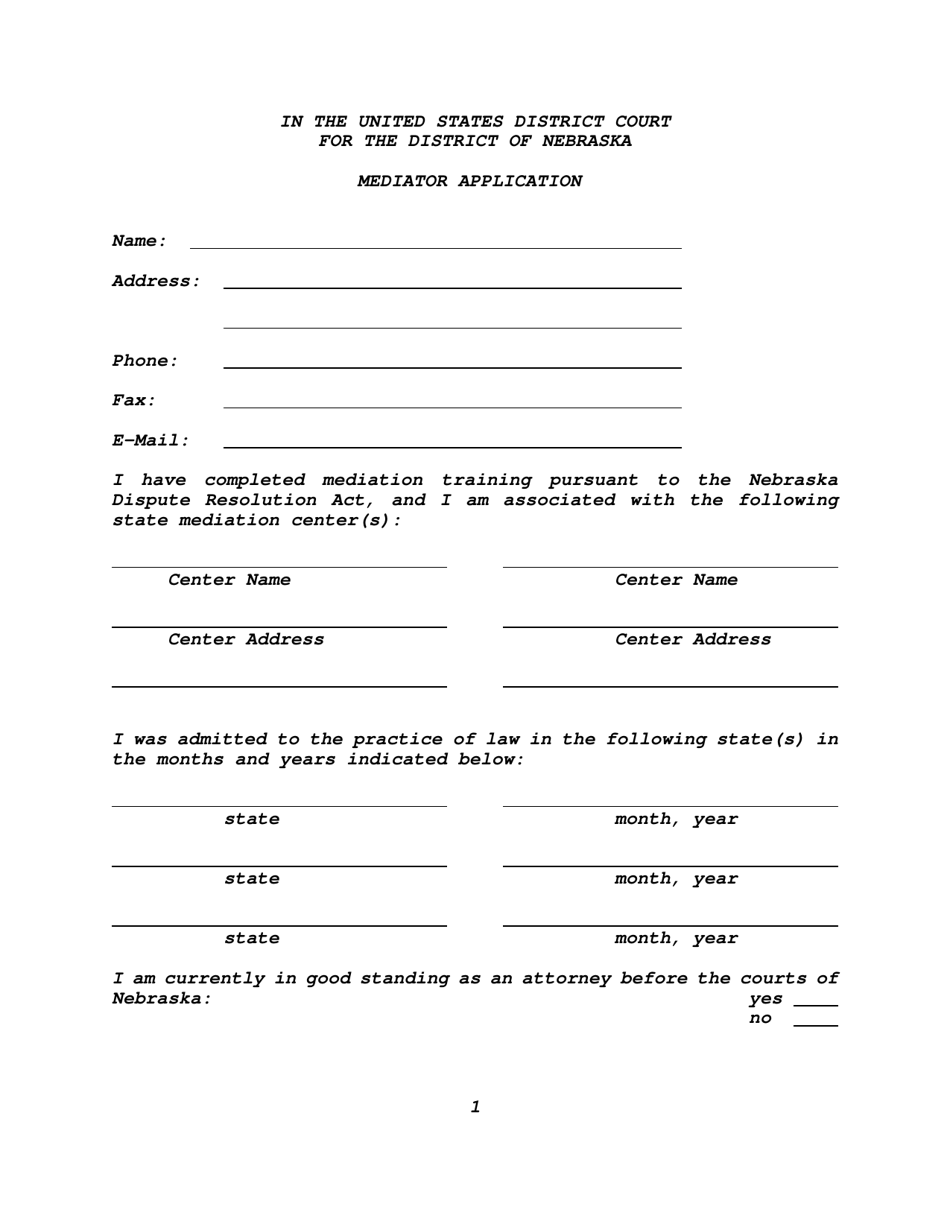 Mediator Application - Nebraska, Page 1