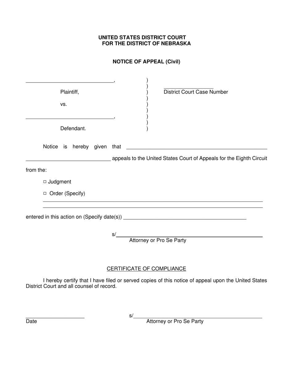 Nebraska Notice of Appeal (Civil) - Fill Out, Sign Online and Download ...