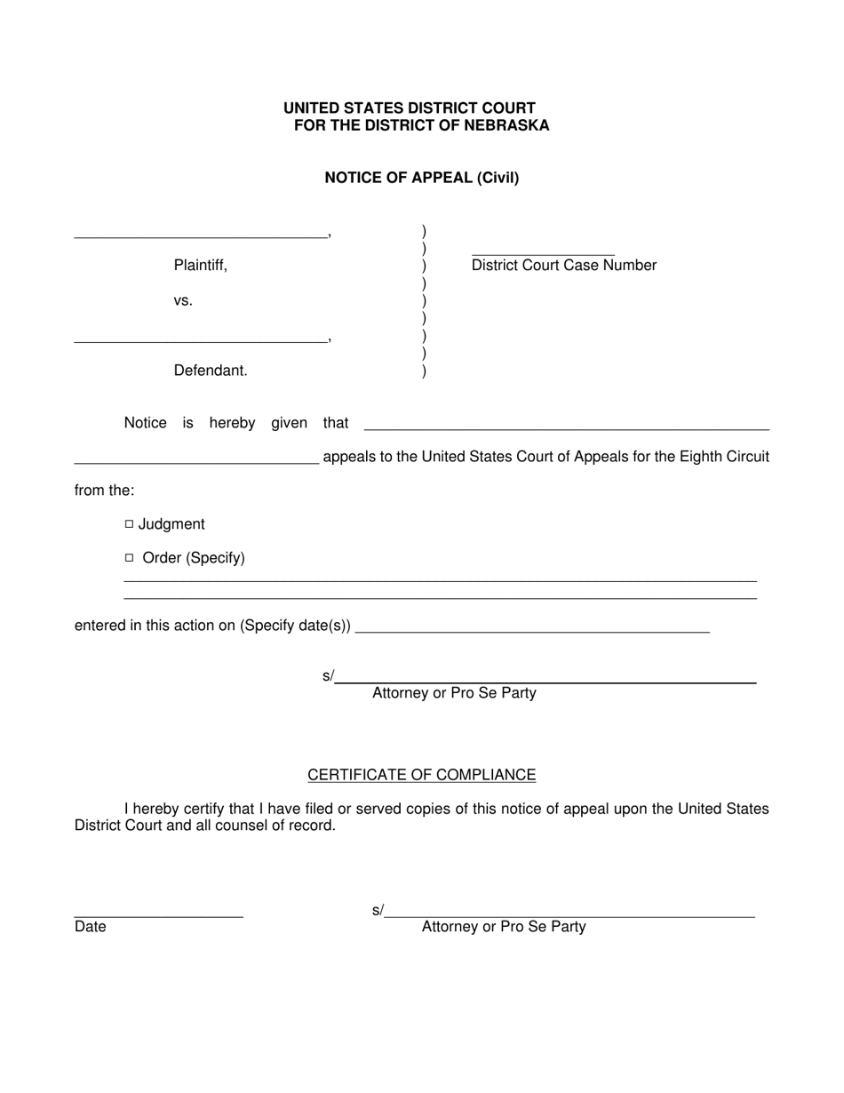 Notice of Appeal (Civil) - Nebraska, Page 1