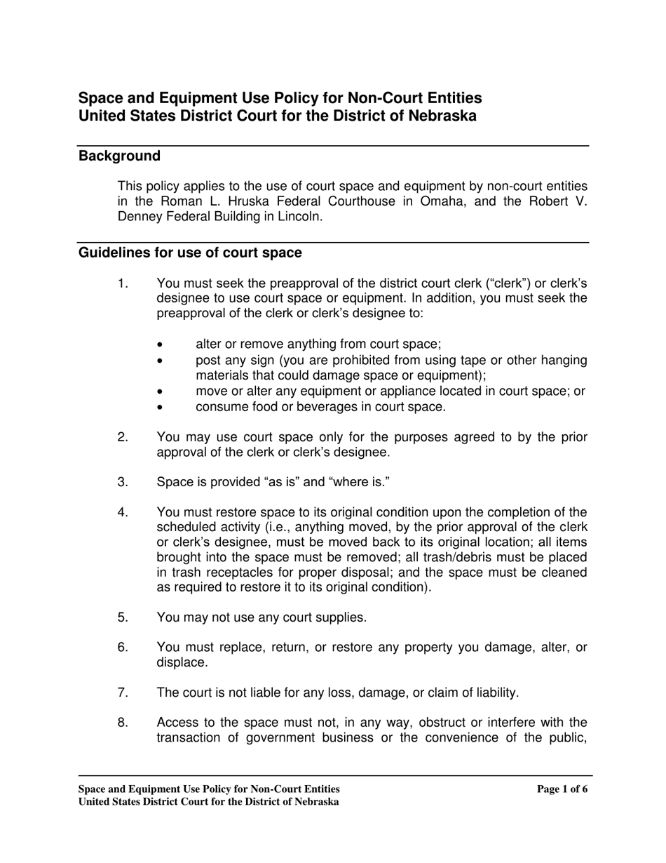 Space and Equipment Use Agreement - Nebraska, Page 1