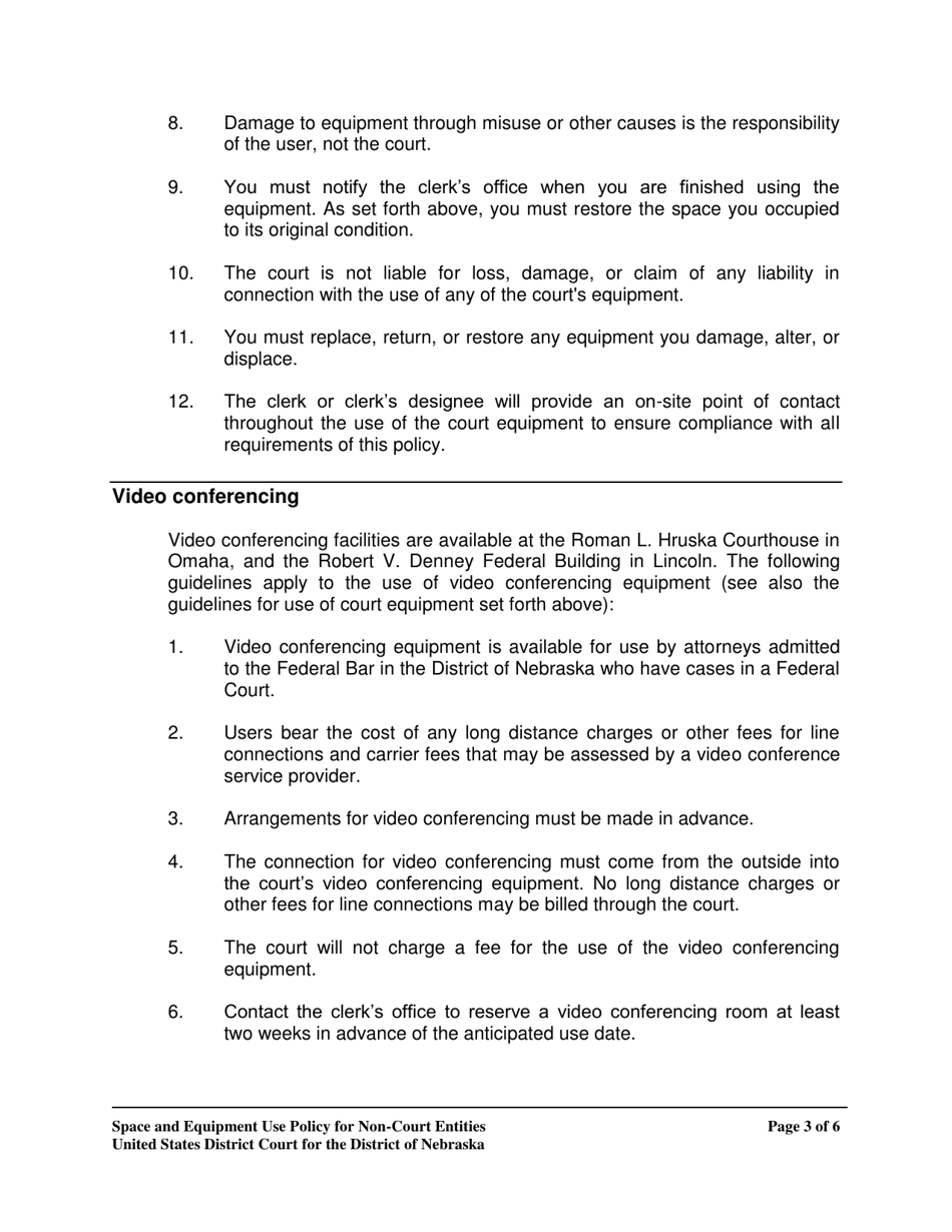 Space and Equipment Use Agreement - Nebraska, Page 3