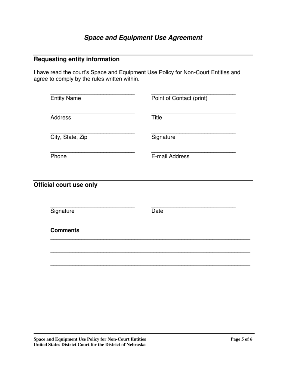 Space and Equipment Use Agreement - Nebraska, Page 5
