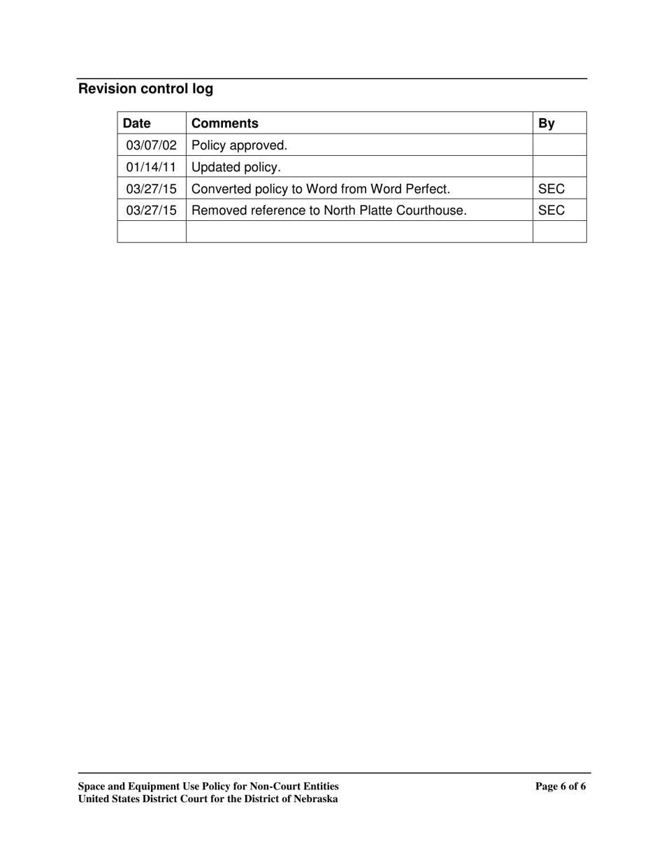 Space and Equipment Use Agreement - Nebraska, Page 6