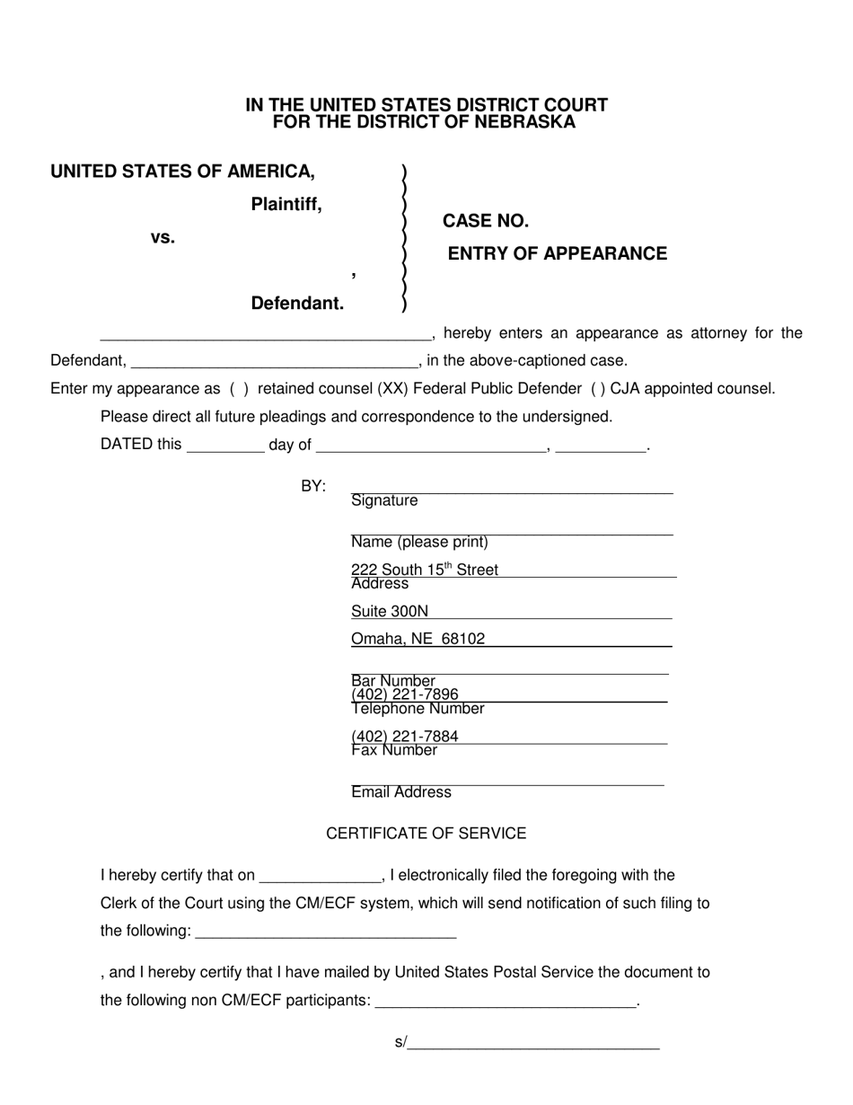 Entry of Appearance for Fpd in Omaha - Nebraska, Page 1