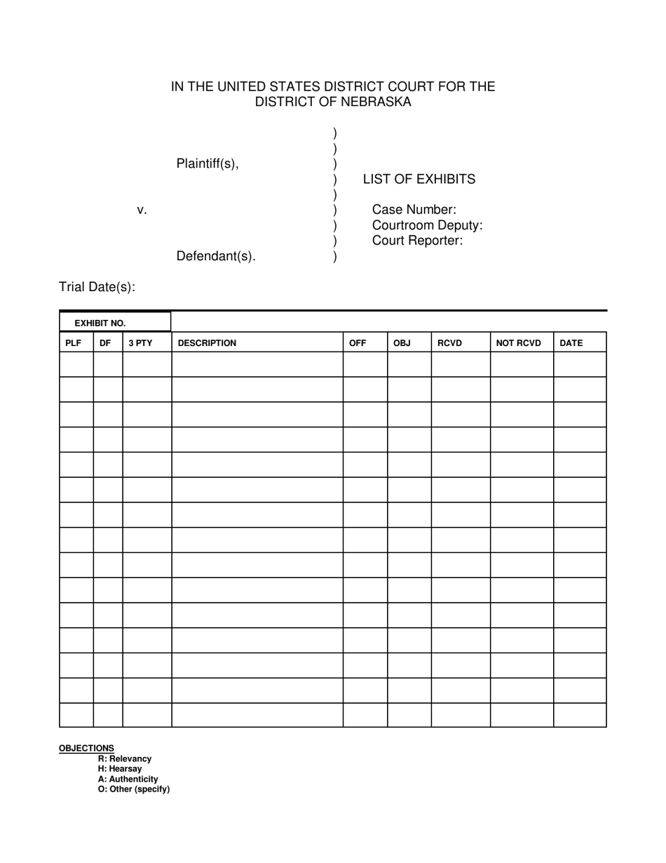 Nebraska Exhibit List Download Printable Pdf 