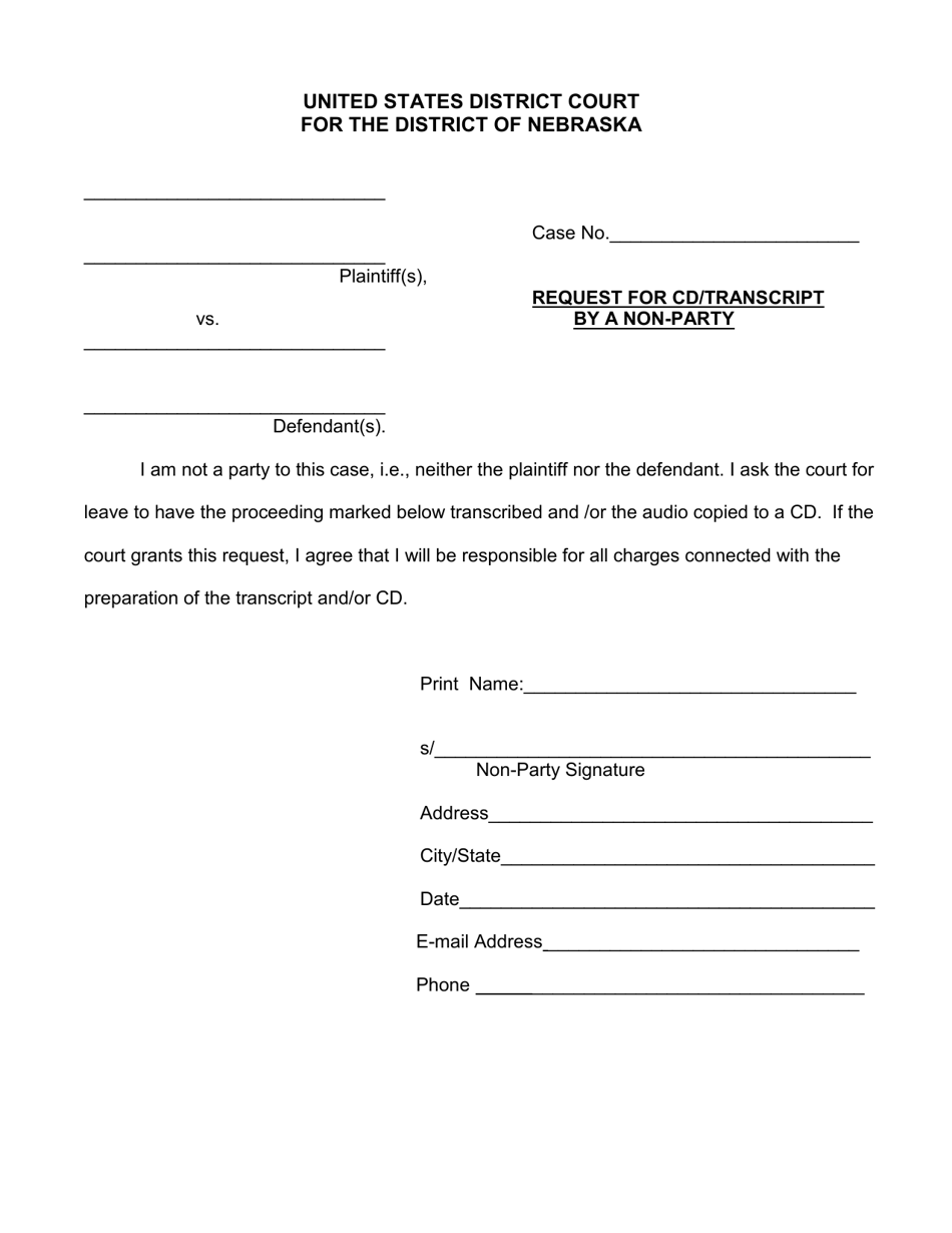 Request for Cd / Transcript by a Non-party - Nebraska, Page 1