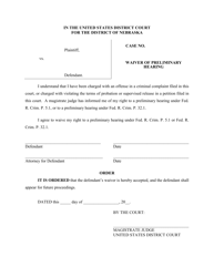 Document preview: Waiver of Preliminary Hearing and Order - Nebraska