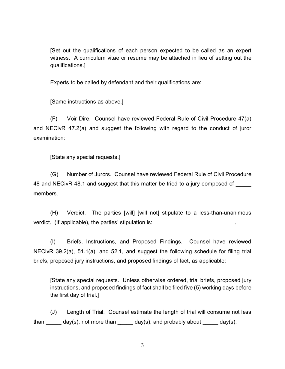 Order on Final Pretrial Conference - Nebraska, Page 3