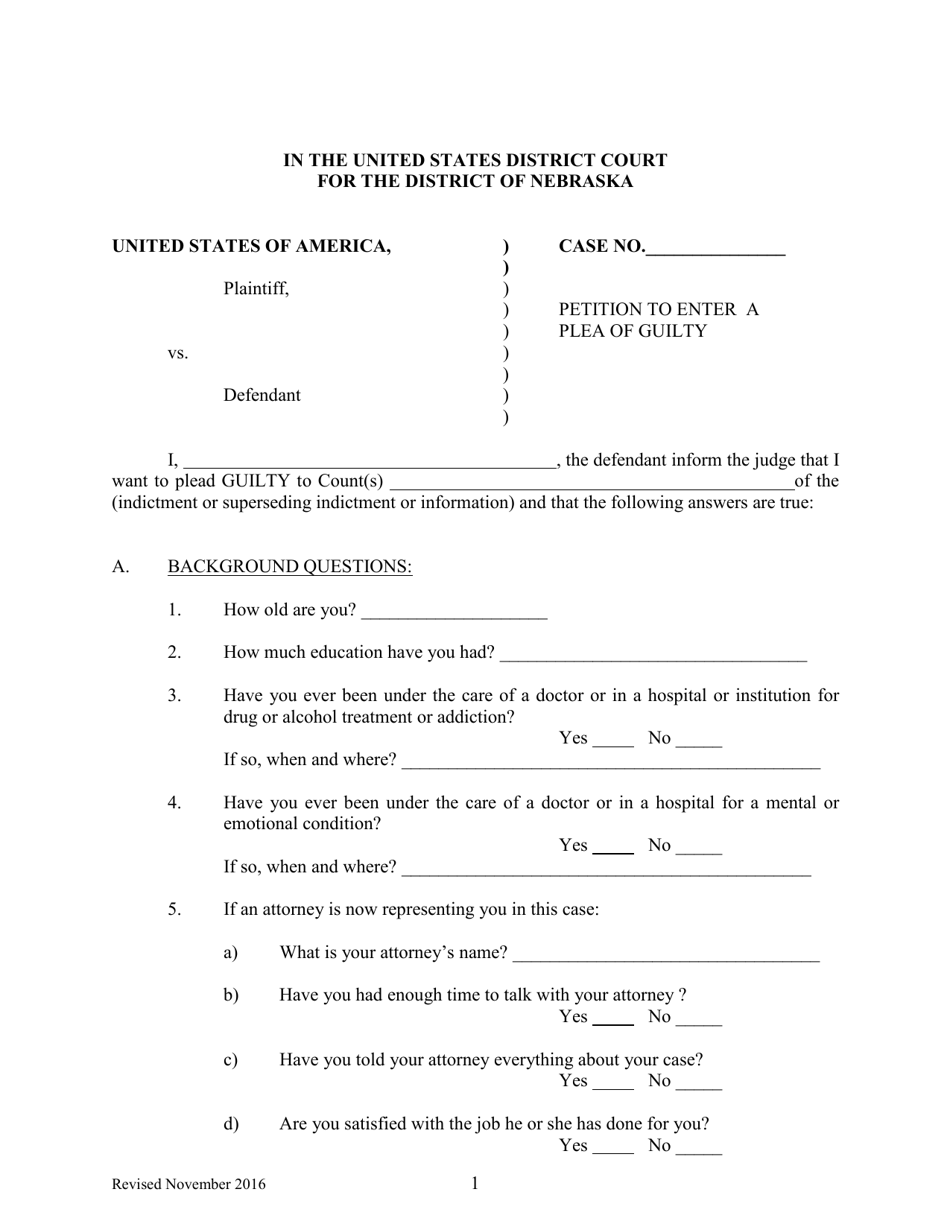 Petition to Enter a Plea of Guilty - Nebraska, Page 1