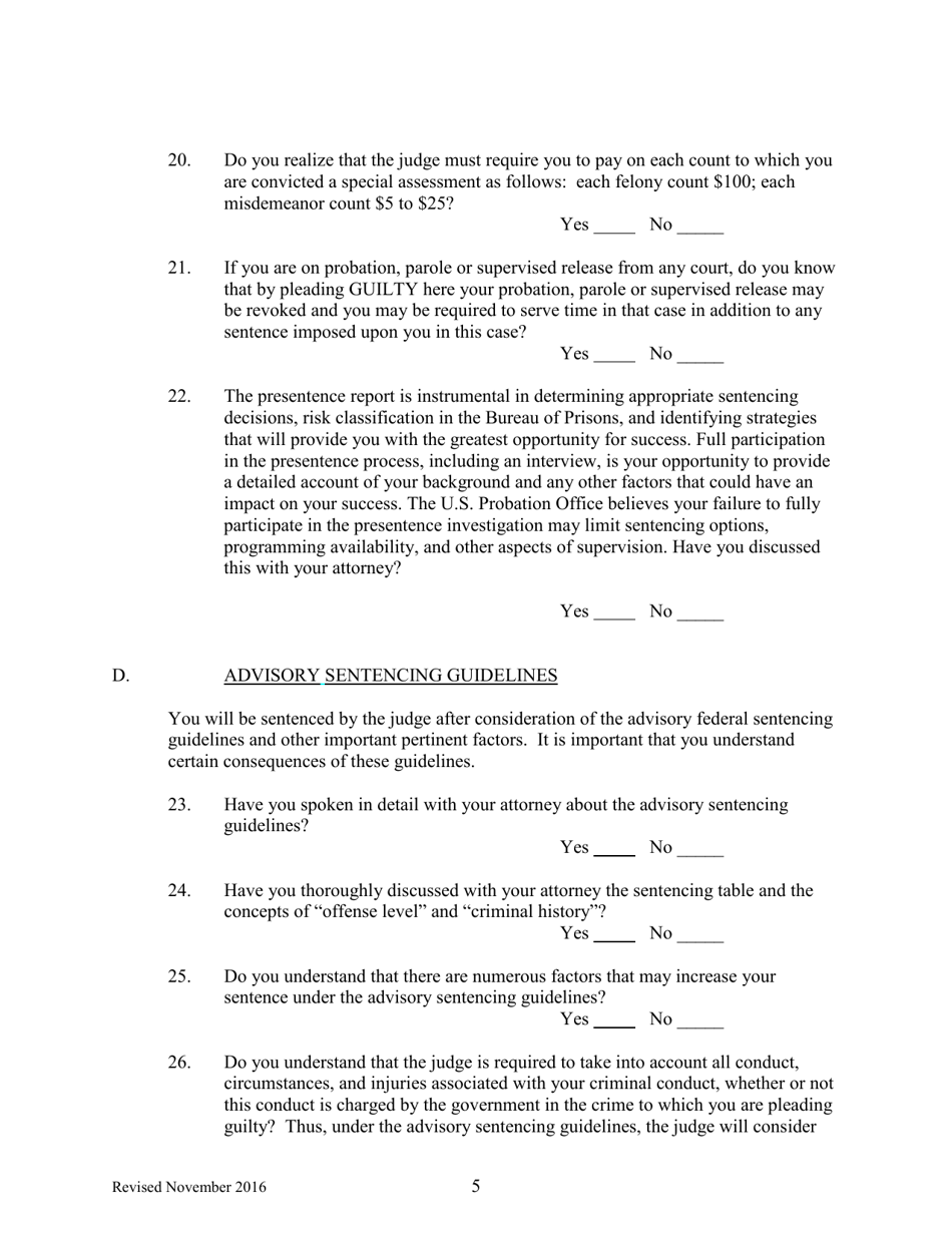 Petition to Enter a Plea of Guilty - Nebraska, Page 5