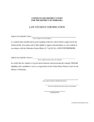 Document preview: Law Student Certification - Nebraska