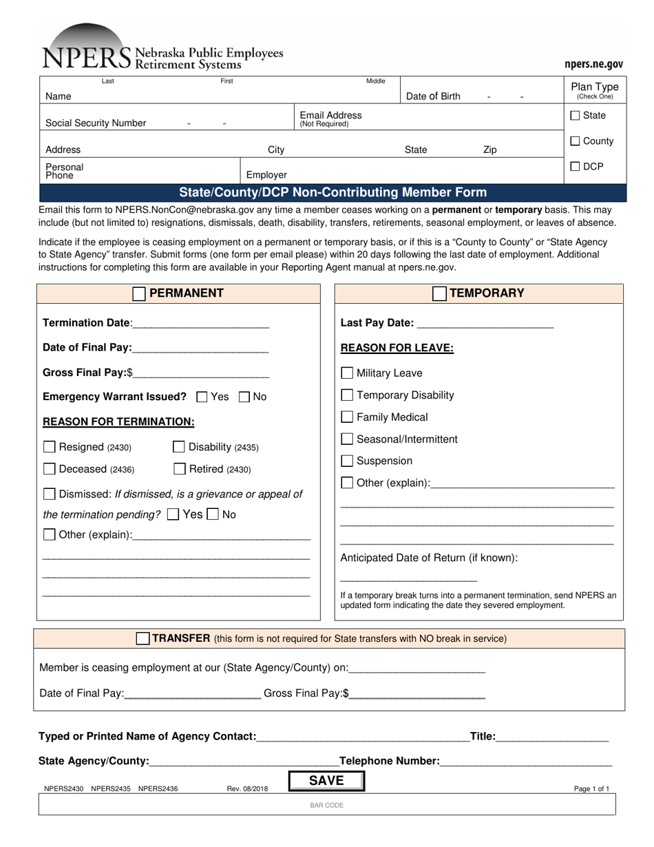 Form Npers2430 Npers2435 Npers2436 Download Fillable Pdf Or Fill Online Statecountydcp Non 4640