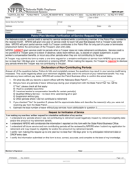 Document preview: Form NPERS2560 Patrol Plan Member Verification of Service Request Form - Nebraska