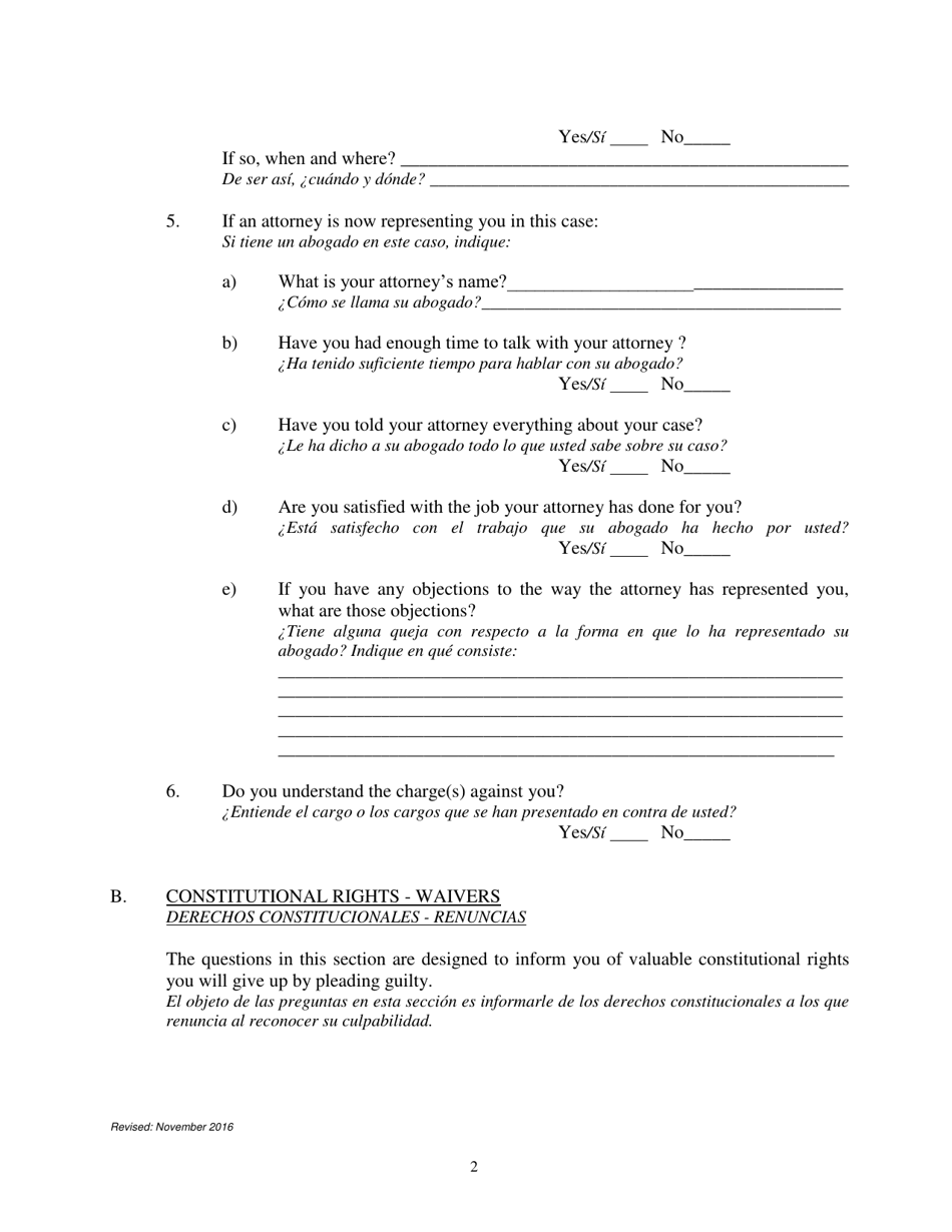 Petition to Enter a Plea of Guilty - Nebraska (English / Spanish), Page 2
